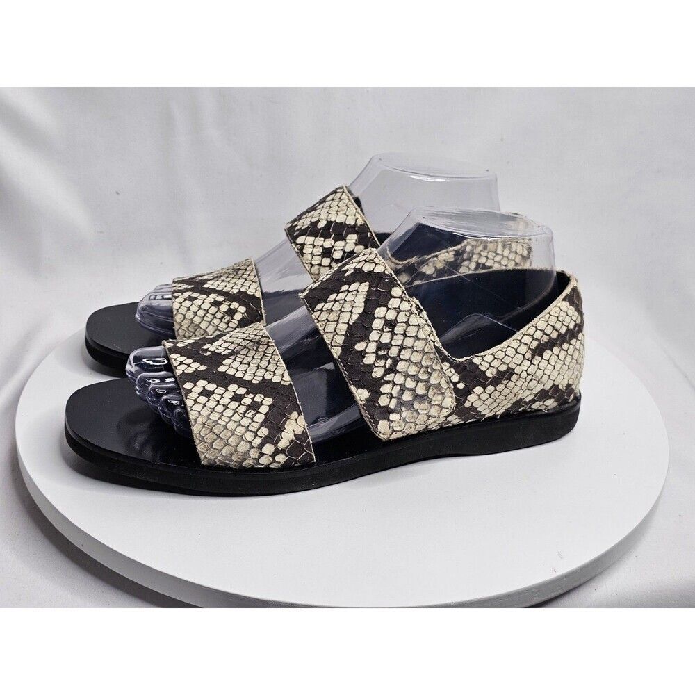 VINCE Salina Python Snake Print Flat Strap Sandals Black Cream Color Size‎ 7.5M